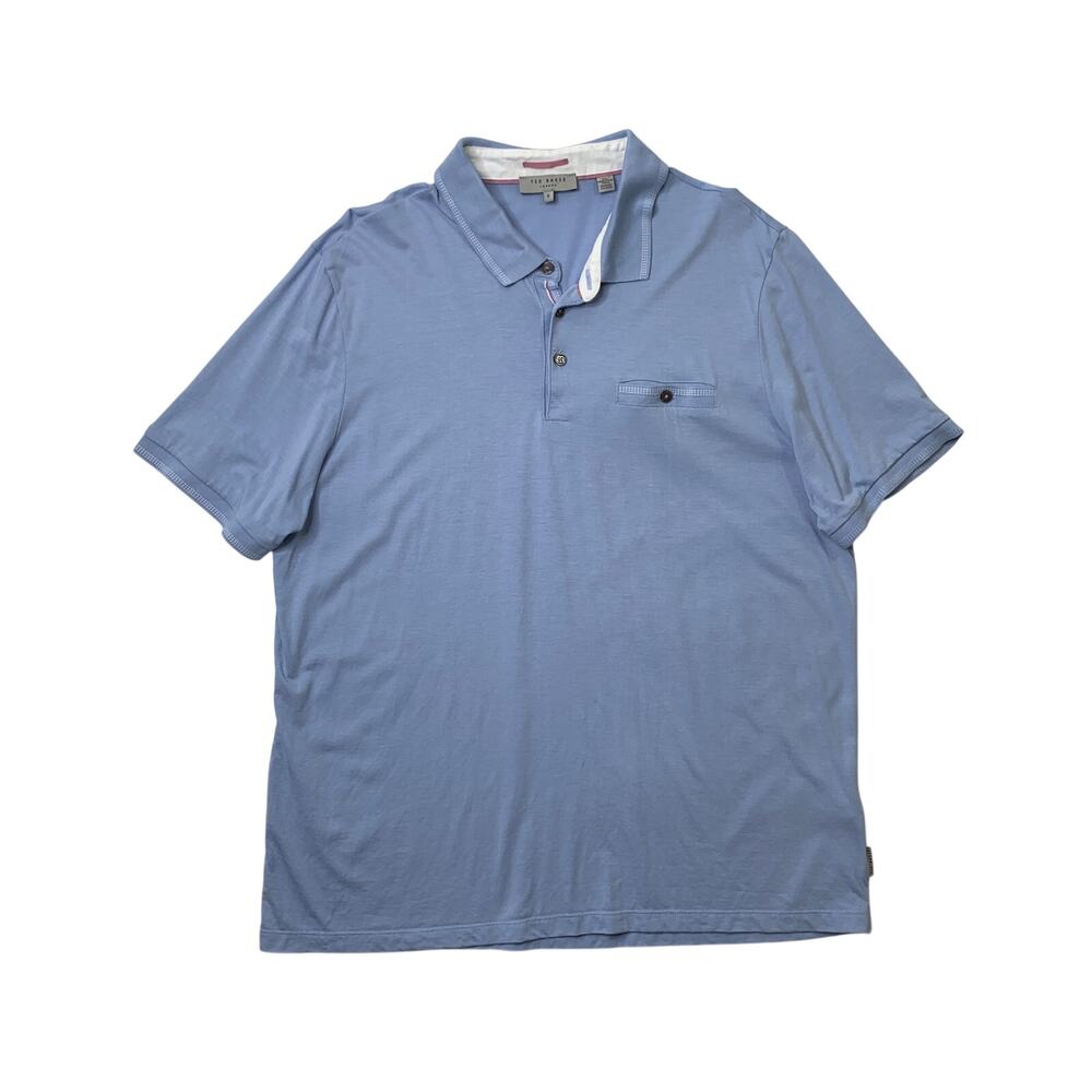 Ted Baker Shirt Mens 6 Slim Shark Short Sleeve Polo Cotton Modal Blend Pocket